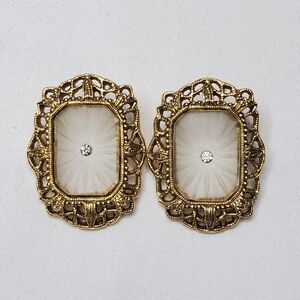 1920s Style Gold Tone Filigree Camphor Glass Art Deco Earrings